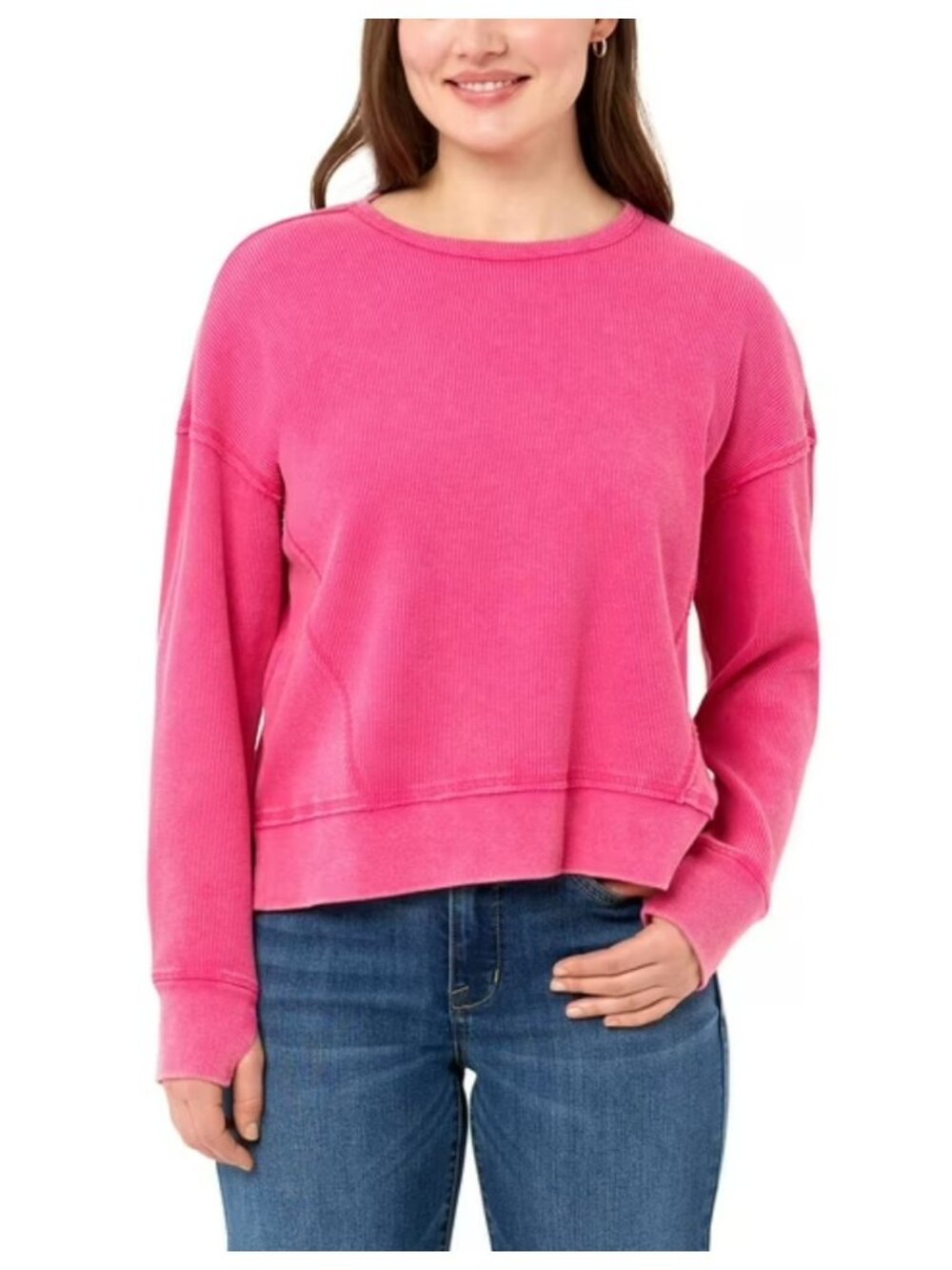 NWT Seven7 Pink Long Sleeve Waffle Crewneck sz XL